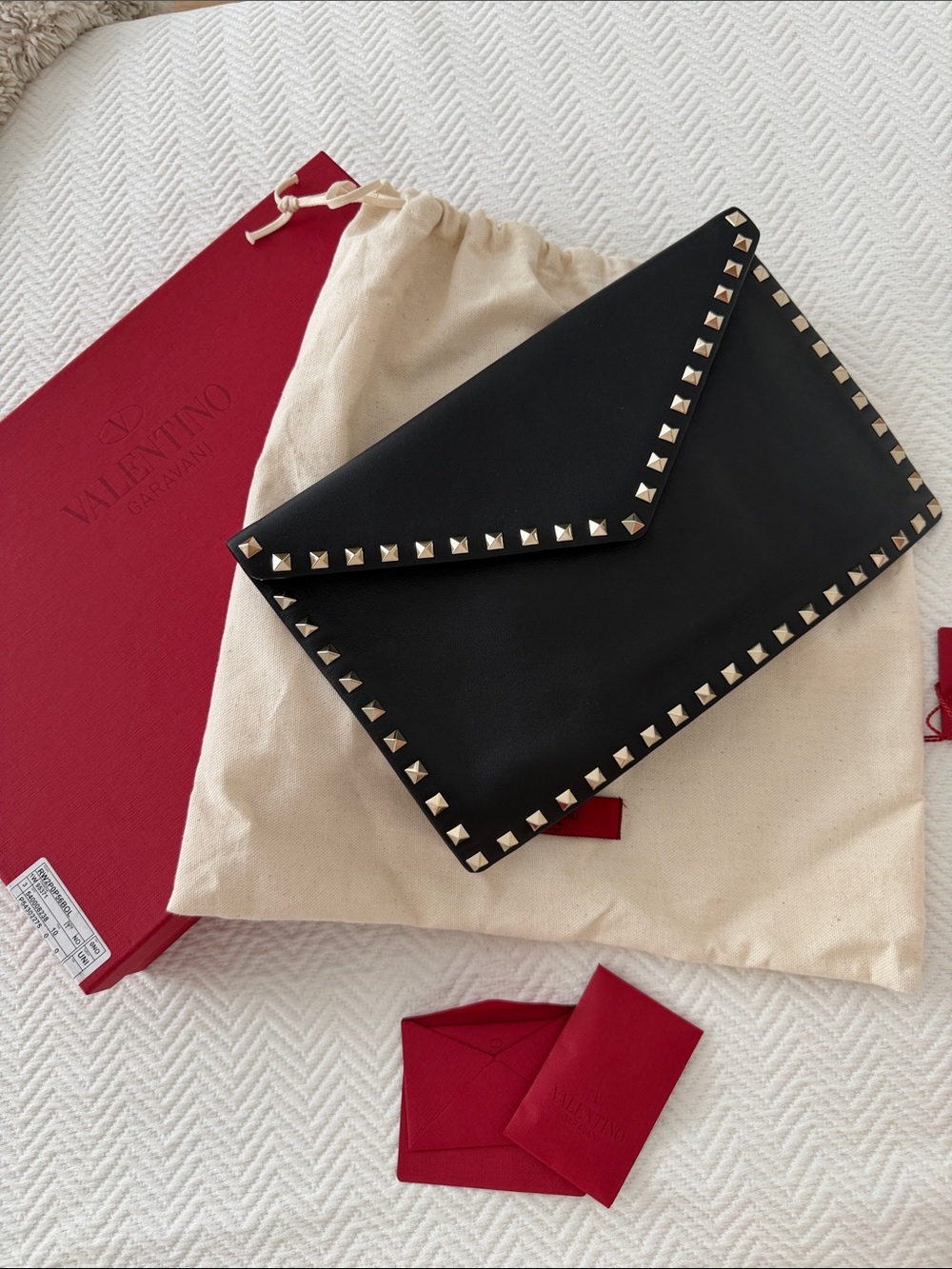 Valentino Black Rockstud Envelope Wristlet with Gold Studs